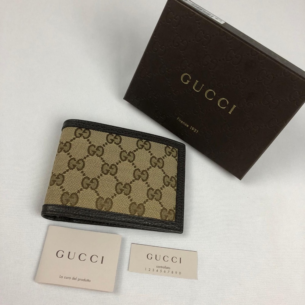 NWT Gucci Men's Calf Leather Canvas Wallet W/ ID